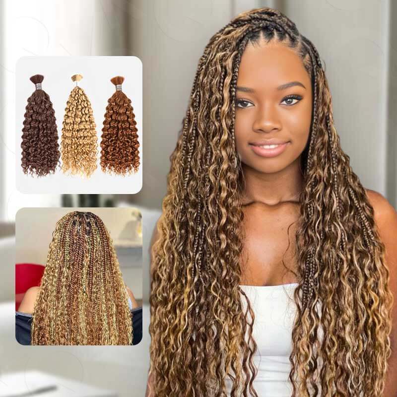 QVR Multi-Color Water Wave Bulk Hair Extensions for Boho Knotless Braiding