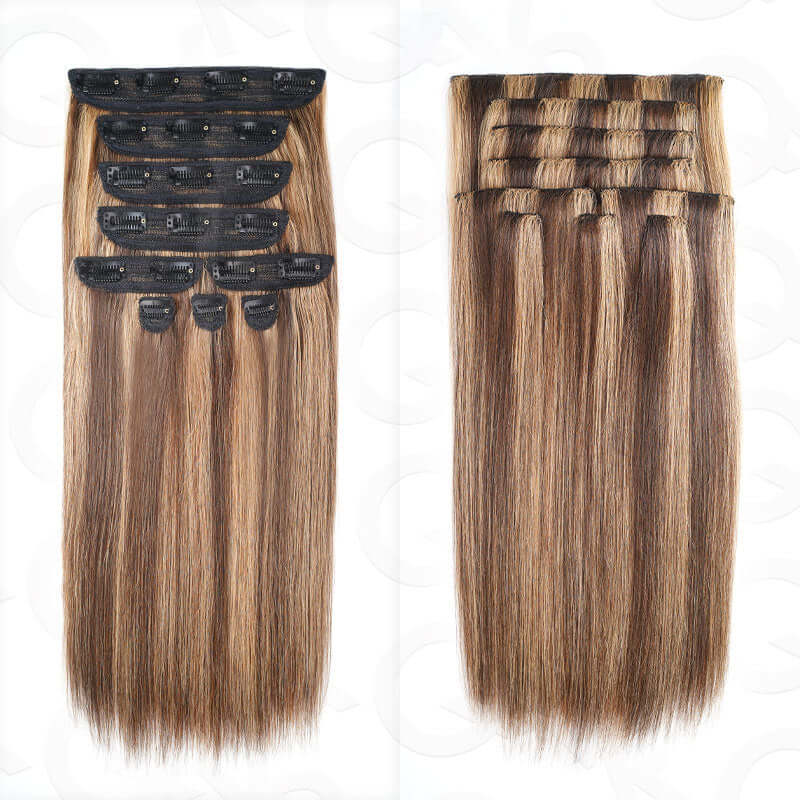 9PCS clip in extensions for full-body straight hair look