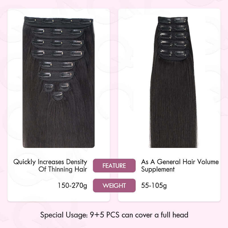 5pcs and 9pcs combination of human hair clip in extensions