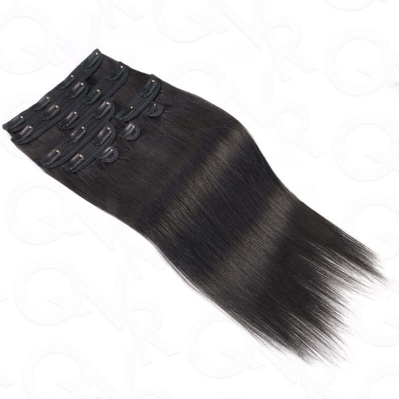 natural black silky straight weft clip ins