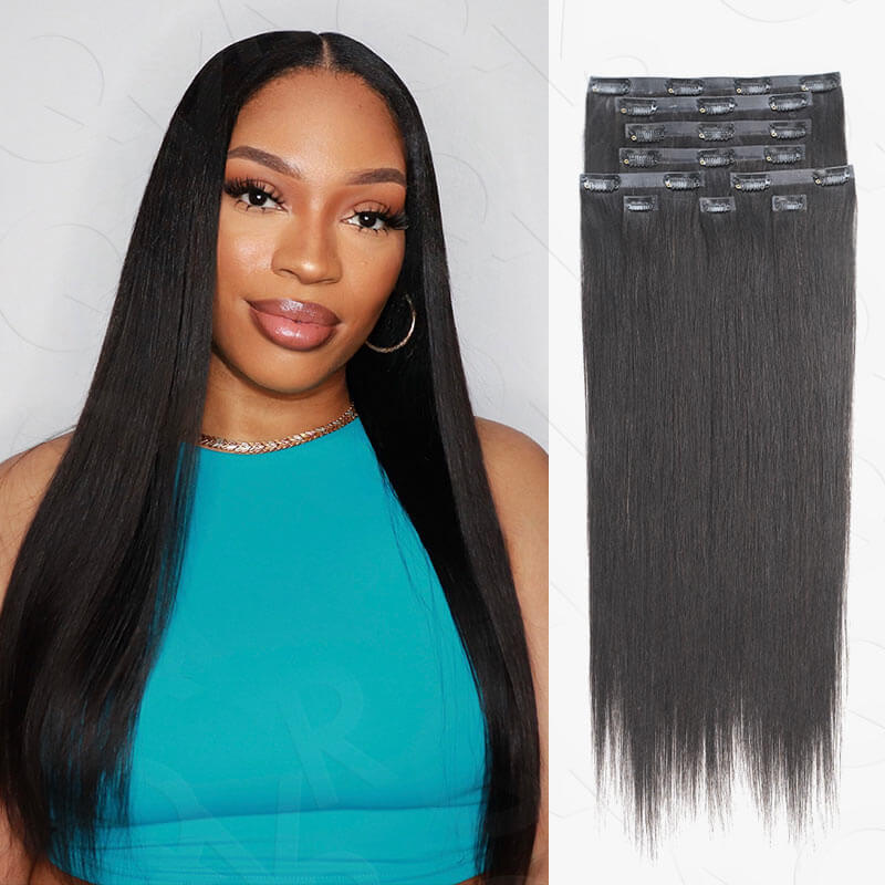 qvr silky straight invisible pu clip ins human hair extensions