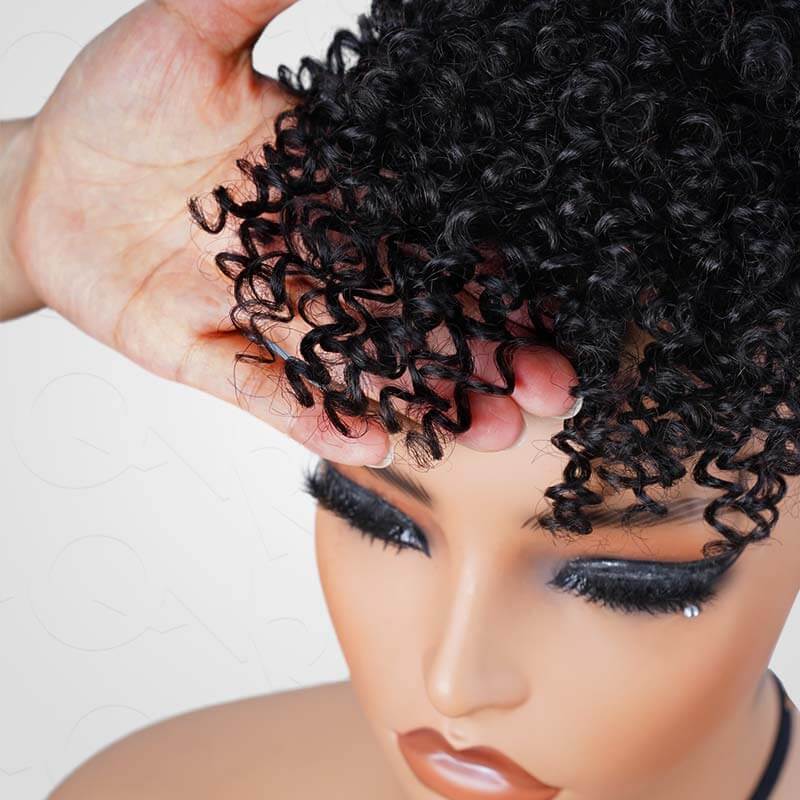 short curly drawstring ponytail hair extensions with bangs