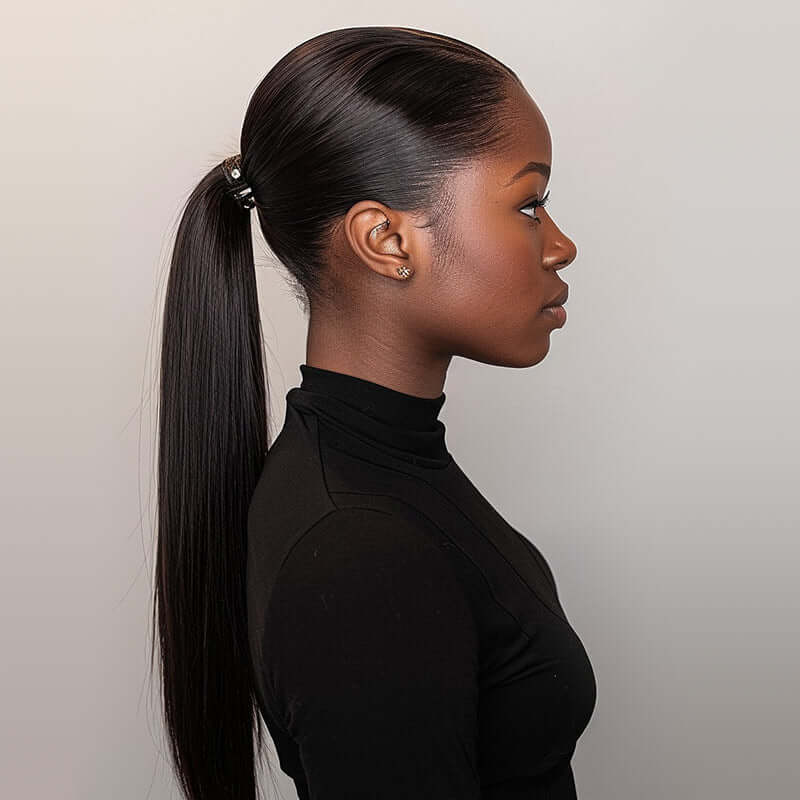 neat low ponytail created by qvr ponytail extensions