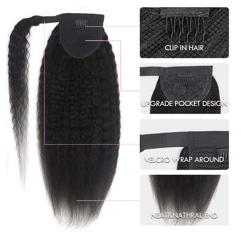 kinky straight clip in human hair ponytail extensions