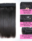 QVR Halo Hair Extensions Human Hair Straight One Piece Clip in with Invisible Wire & V Part Breathable Weft