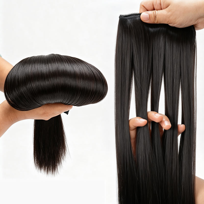 QVR Halo Hair Extensions Human Hair Straight One Piece Clip in with Invisible Wire &amp; V Part Breathable Weft