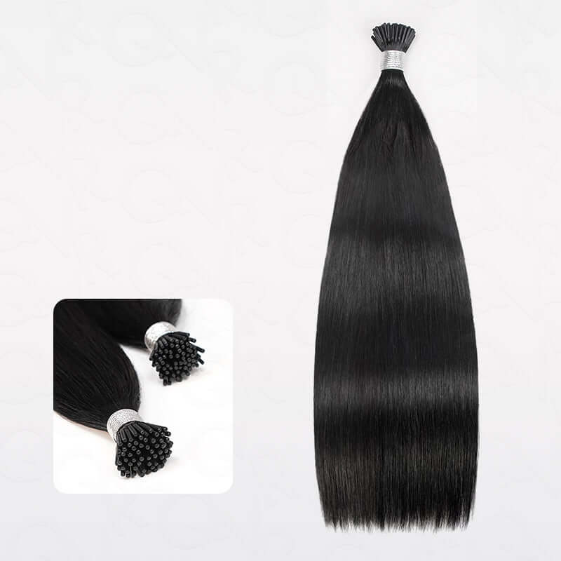 silk straight i tip hair extensions natural black
