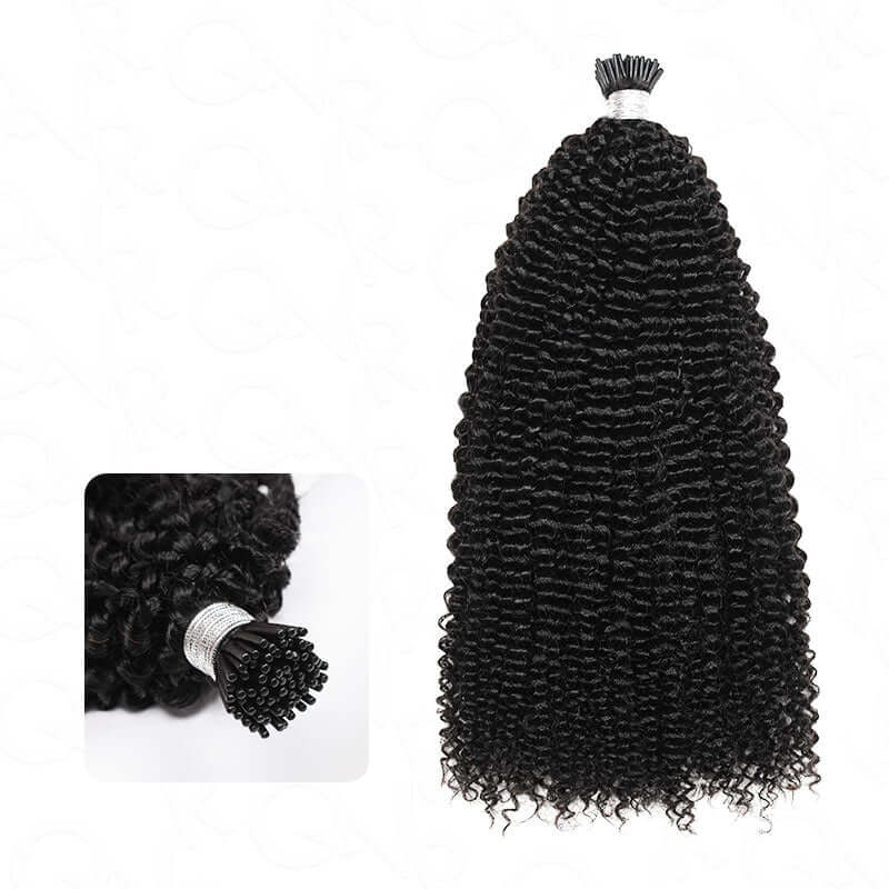 afro kinky curly i tip hair extensions natural black