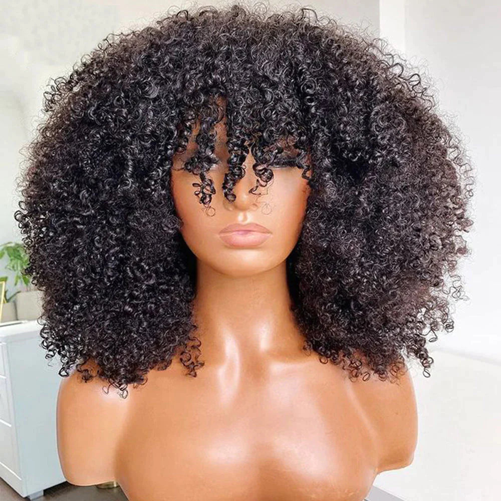 glueless wigs, afro curly texture, easy wear for on-the-go beauty.