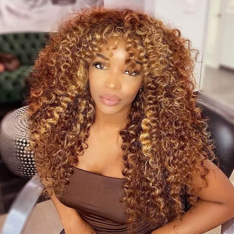highlight curly glueless wigs no lace machine made style for black women