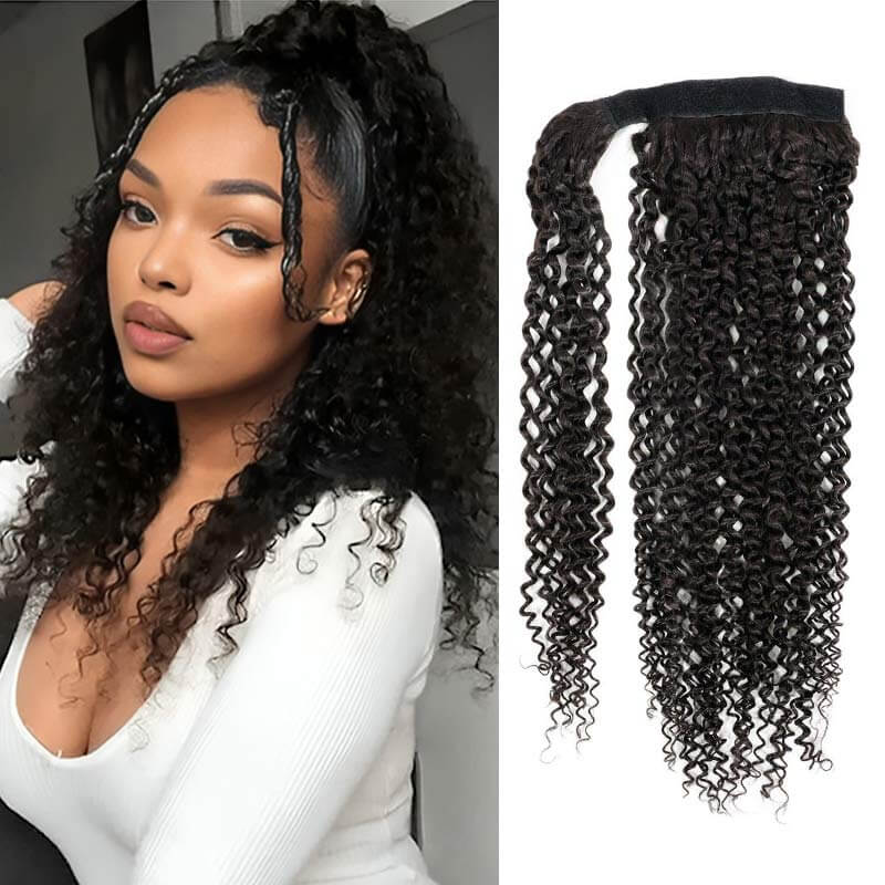 kinky curly 100% human hair warp around ponytail extensions