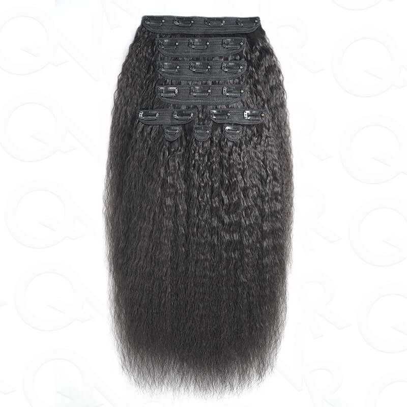 thick kinky straight human hair clip ins for natural volume