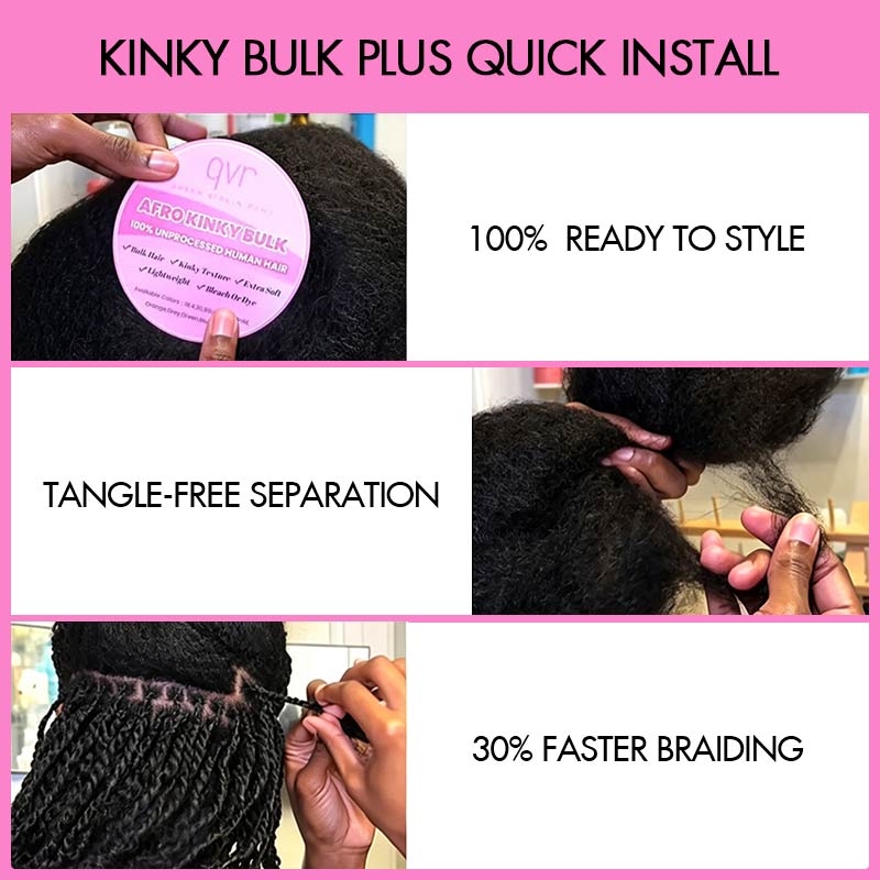 QVR Premium Upgraded Afro Kinky Bulk Human Hair for Braiding &amp; Mini Twists
