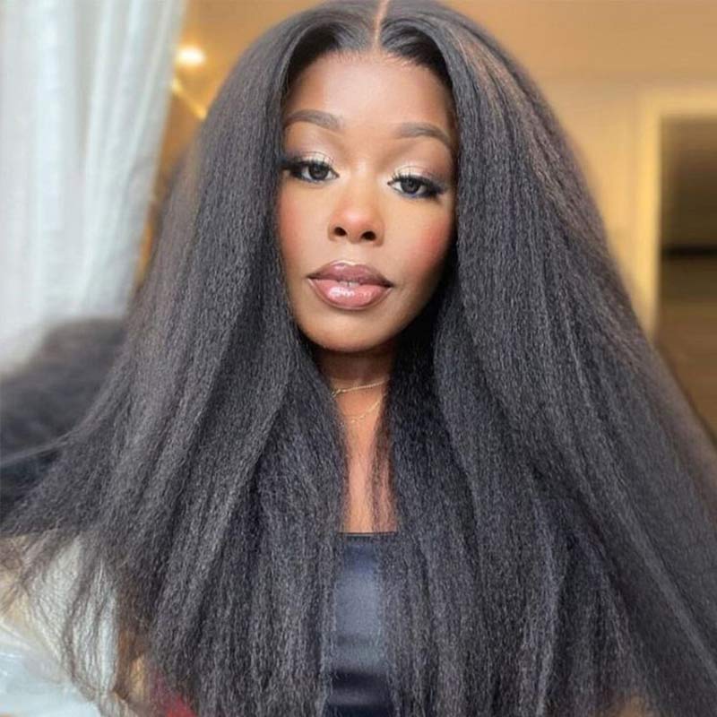 human hair kinky straight wear and go wigs