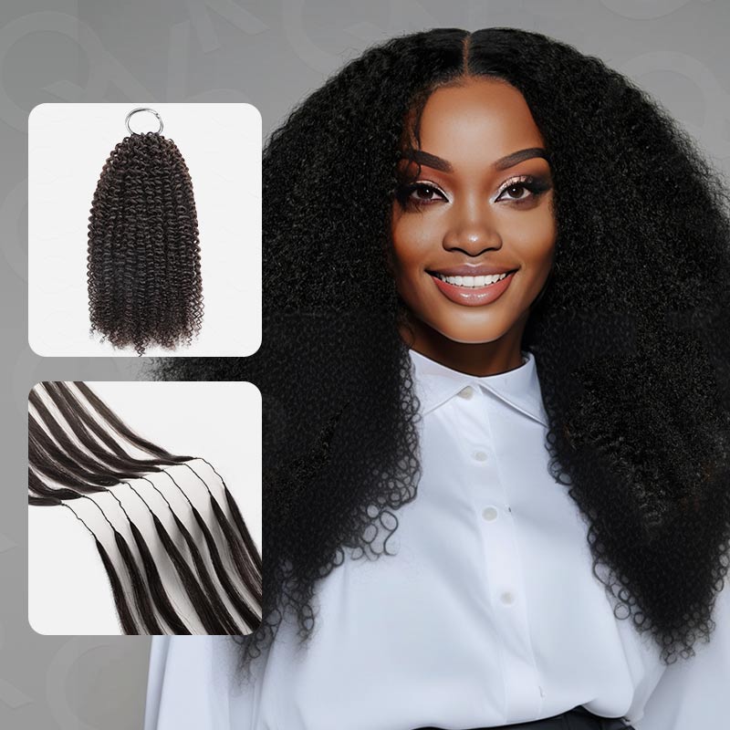 QVR Afro Kinky Curly Crochet Hair Machine Made Natural Black Feather Human Hair Extension