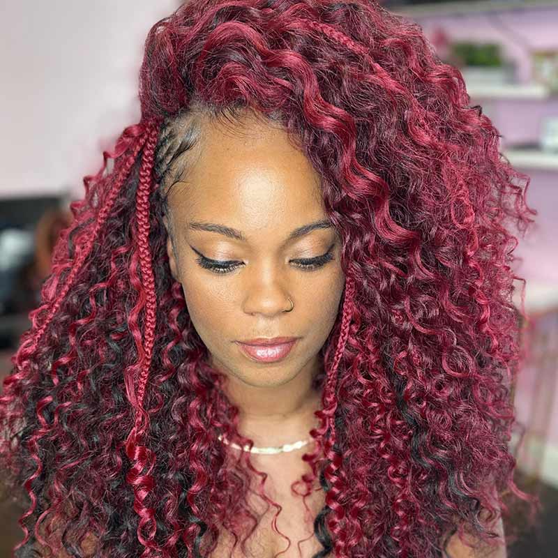 qvr colored burgundy wavy crochet hair human hair extensions