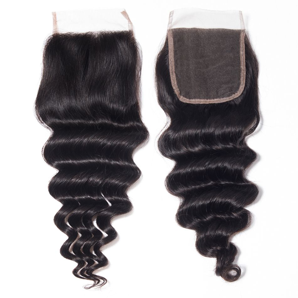 QVR Loose Deep Wave 4X4 Closure Natural Color Virgin Human Hair