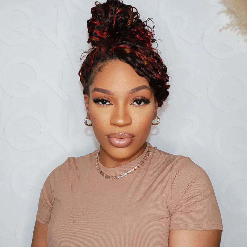 top bun hairstyle influencer used water wave three color crochet hair extensions