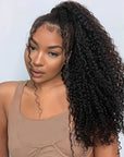 fluffy natural black kinky curly clip in ponytail extensions