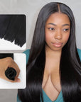 qvr quick weave human hair extensions natural black straight invisible genius weft sew in hair extensions