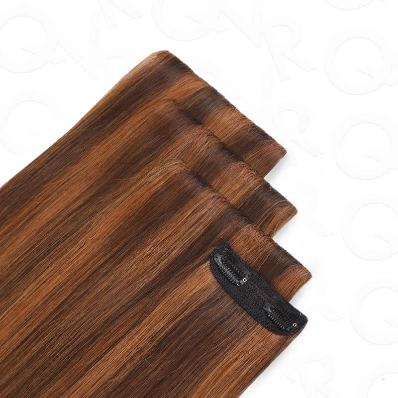 silky clip in hair extensions p4/27 for fuller hair black beauty