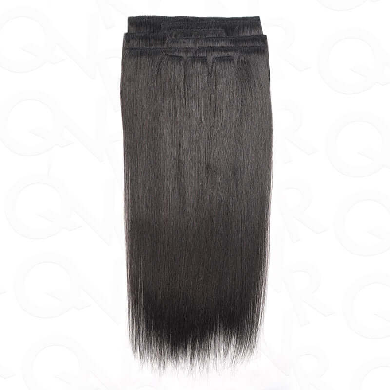 human hair natural black straight weft clip ins