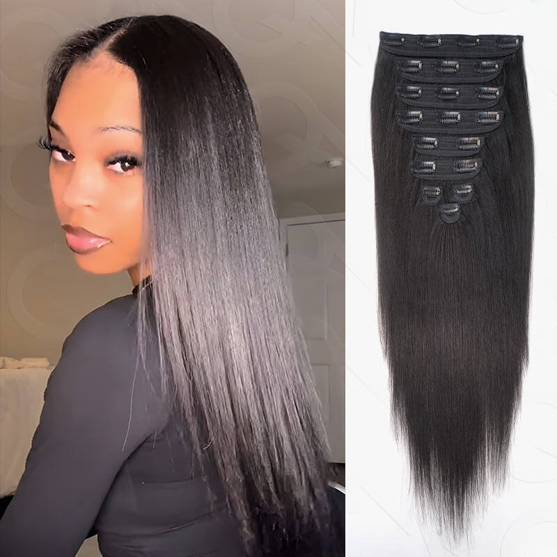 natural black straight clip in hair extensions for adding length