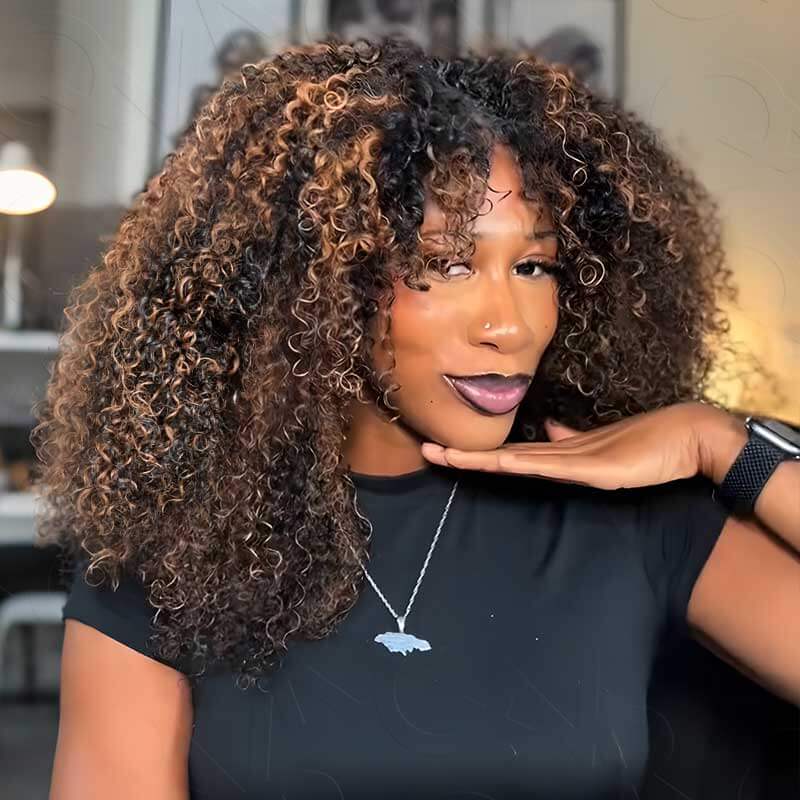 #1B/30 Kinky Curly 20 inches V Part Wig