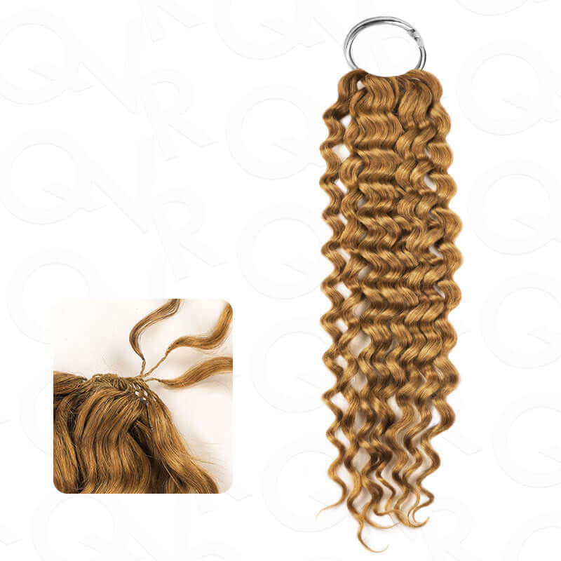 Honey blonde crochet hair extensions in body wave texture, machine made, 100% human hair, color 