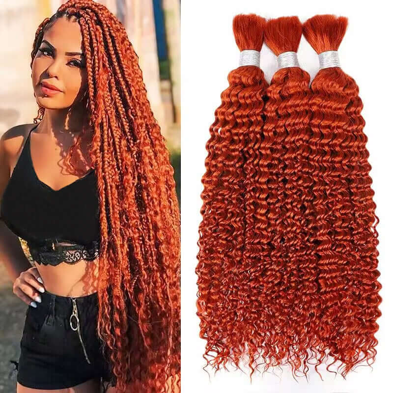 orange color kinky curly bulk braiding hair for boho braiding
