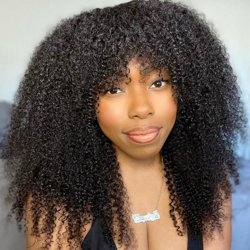 qvr glueless wigs for easy wear with a natural afro curly style.
