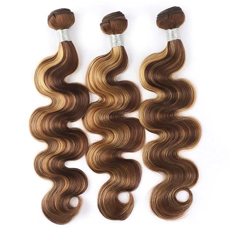 3 bundles machine weft p4/27 highlight body wavve human hair bundles