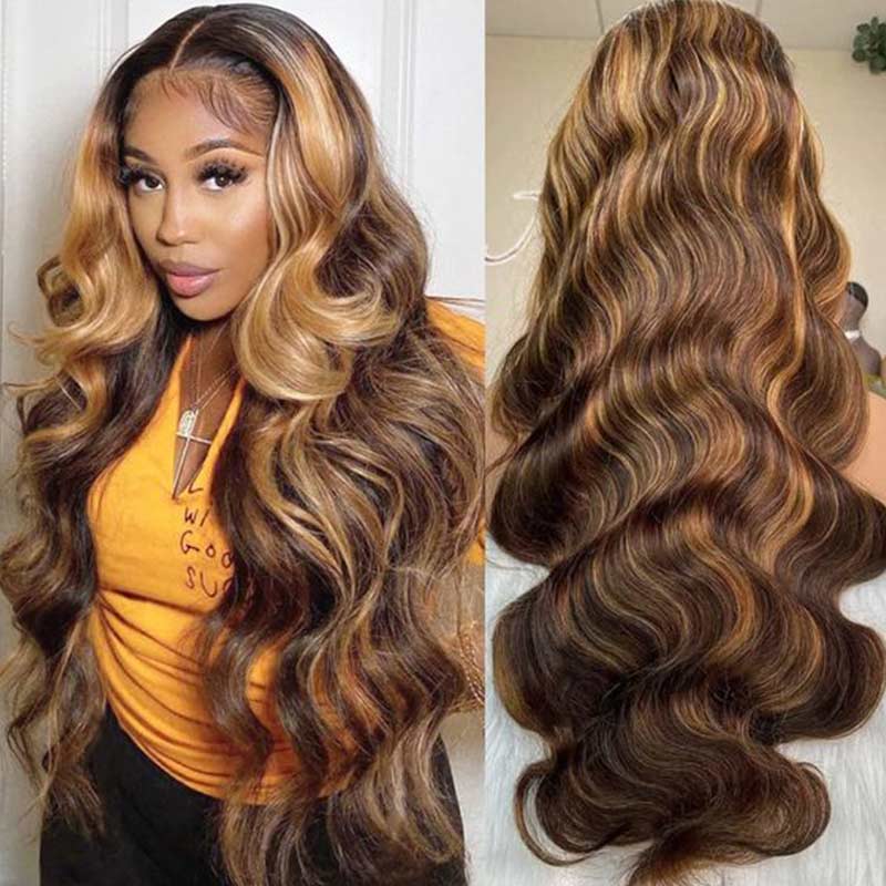 qvr wigs body wave with honey blonde highlights