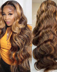 qvr wigs body wave with honey blonde highlights