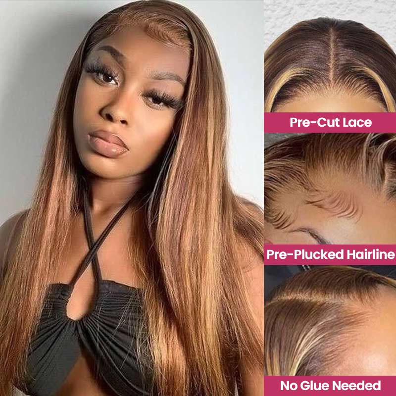 QVR human hair wear and go wigs with piano highlights