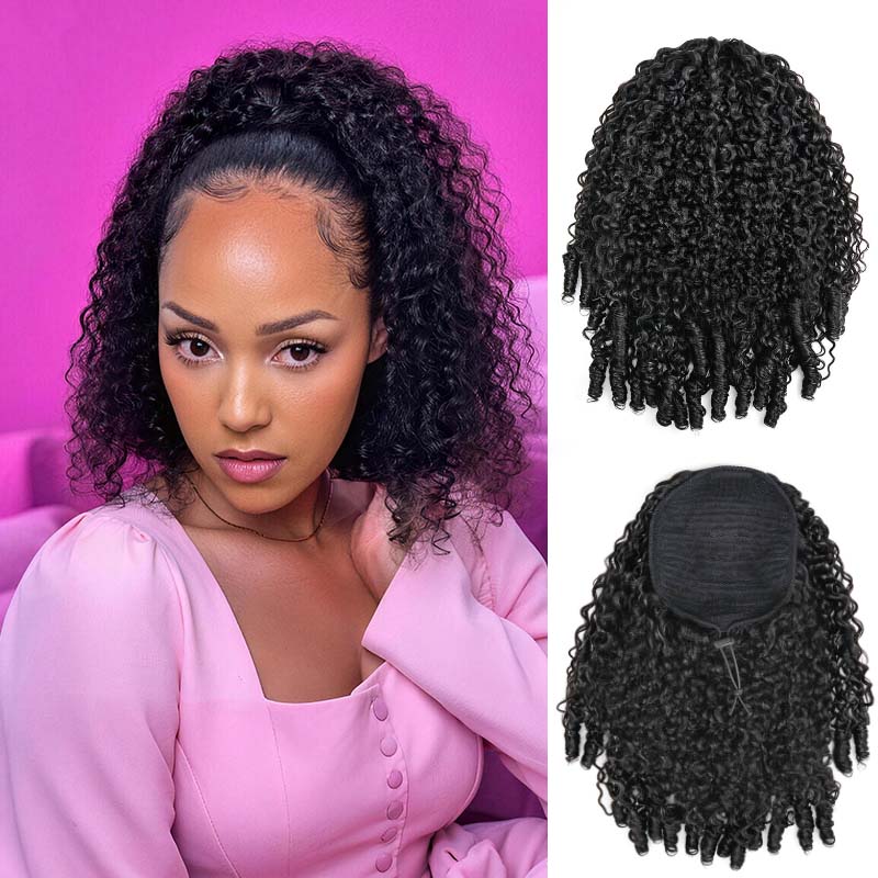 QVR Drawstring Ponytail Extension Burmese Curly Human Hair Ponytail Hairstyle