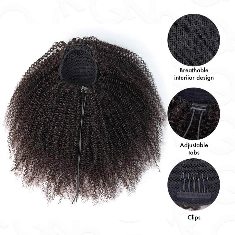 New User Only| Drawstring Ponytail Extension Afro Kinky Curly Human Hair Ponytail Hairstyle
