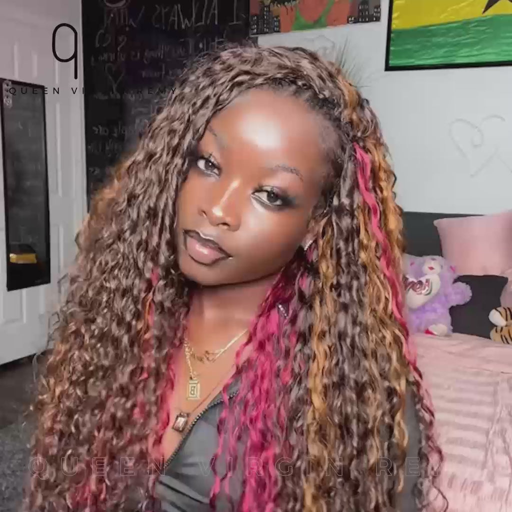 pink highlights and brown colored water wave crochet braiding hair extensions