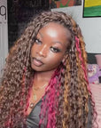 pink highlights and brown colored water wave crochet braiding hair extensions