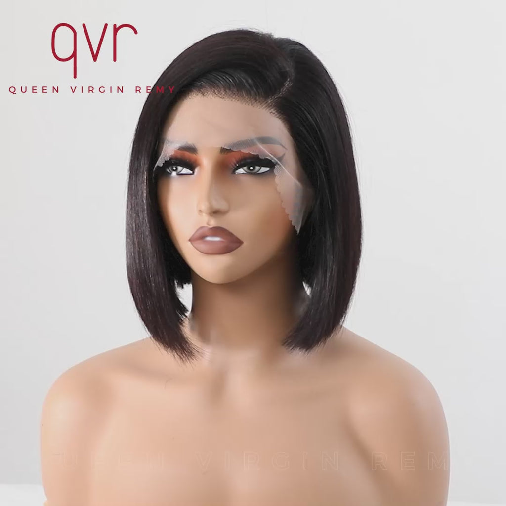 effortless and sleek blunt cut bob wig with HD lace and glueless fit