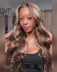 QVR Glueless Highlights Brown With Blonde Pre-cut 4x6 Lace Straight&Body Wave 