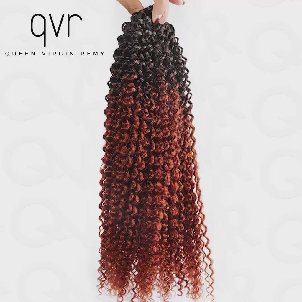 qvr t1b/350 small kinky curly machine made feather crochet human hair
