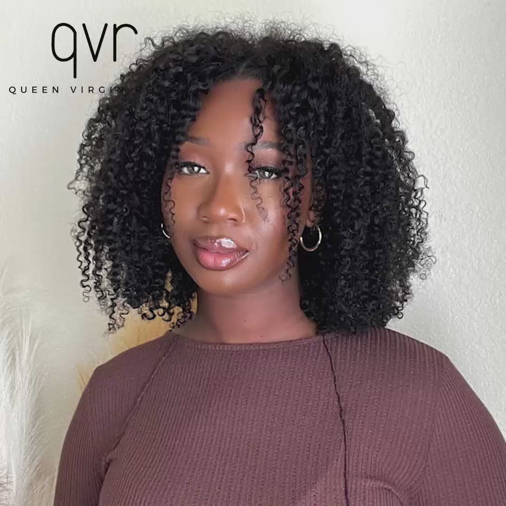 qvr kinky curly natural black v part wigs