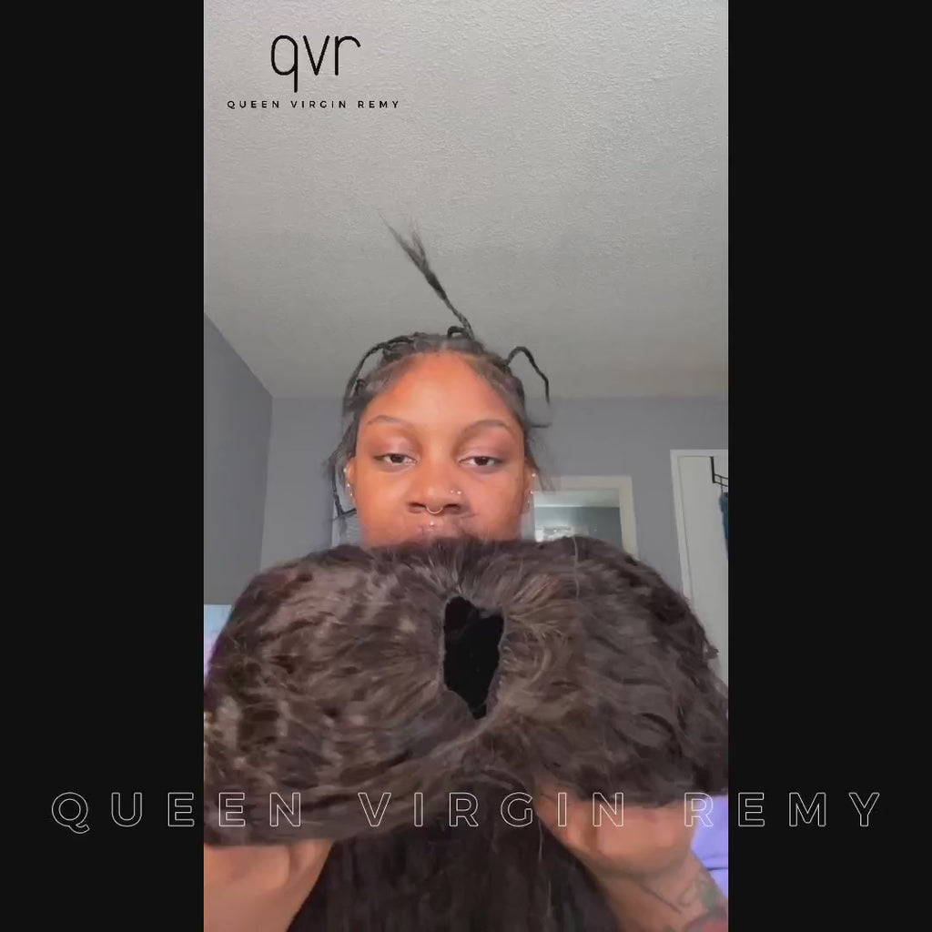 how the influncer wear and restyle the kinky straight v part human hair wig