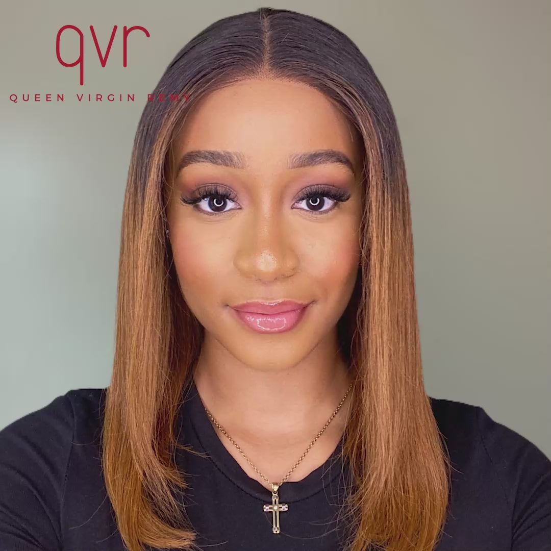 straight ombre short bob wigs, glueless blunt cut bob wigs for Black women