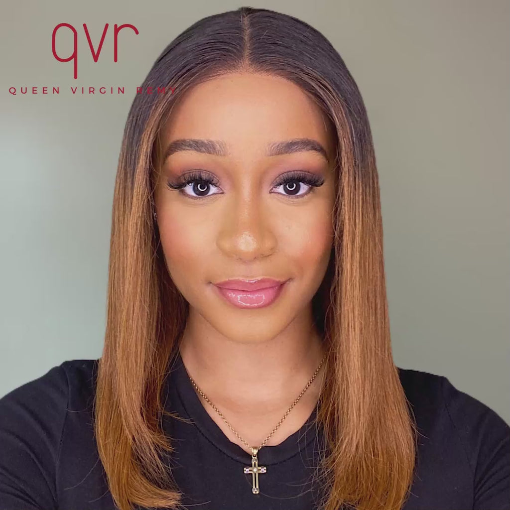 straight ombre short bob wigs, glueless blunt cut bob wigs for Black women