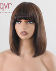sleek straight human hair bob wigs with subtle highlights