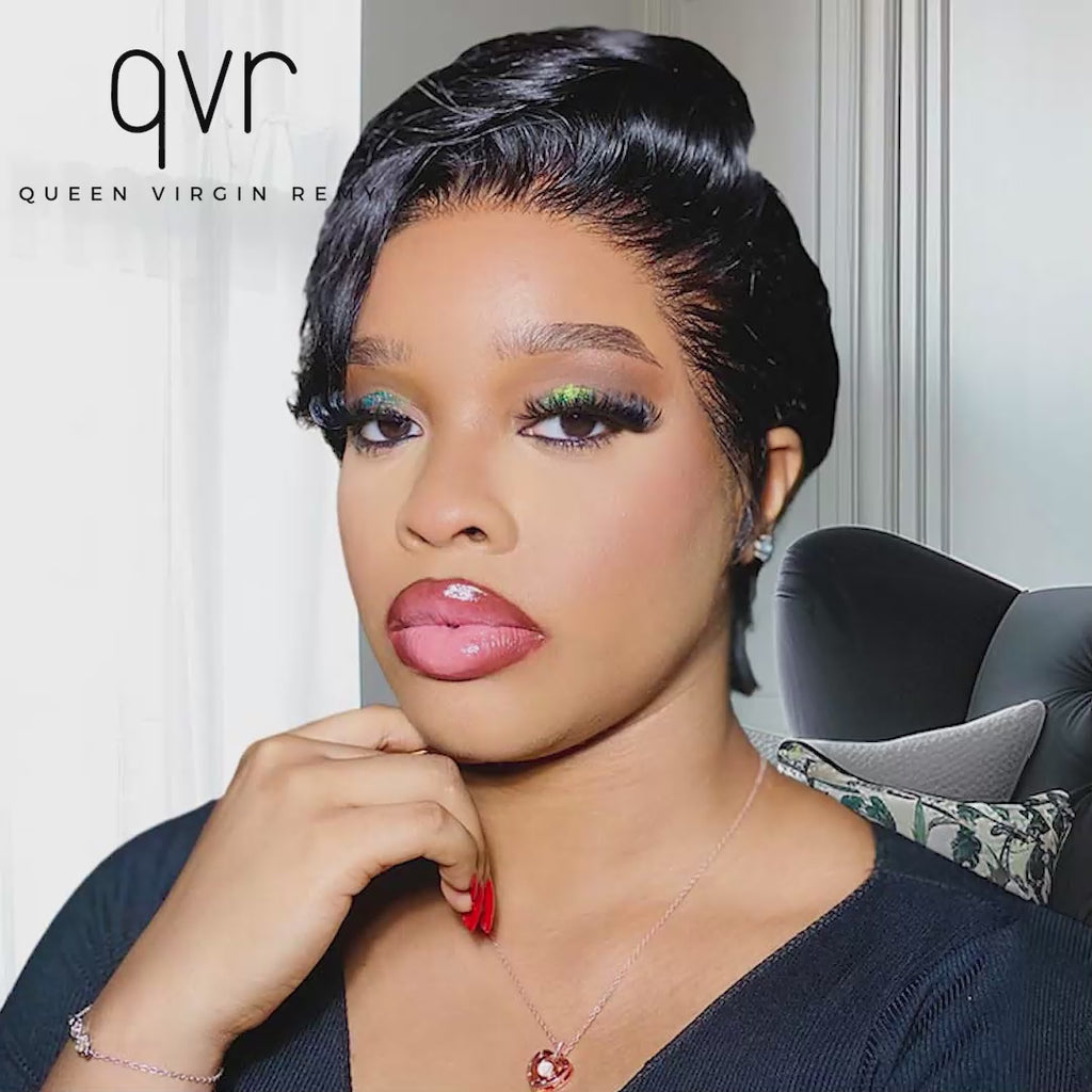 glueless side part pixie cut human hair wigs for chic black girls