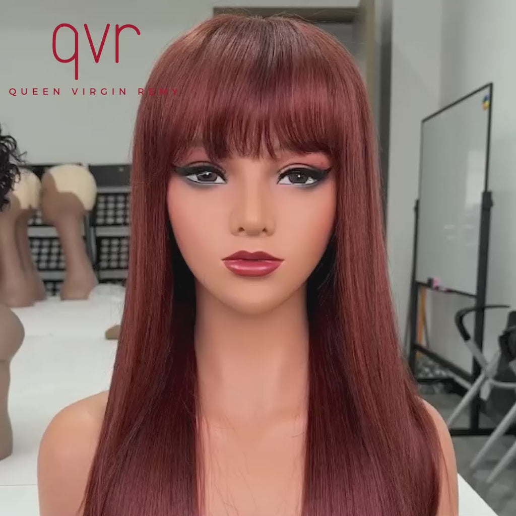 human hair wigs with #33 reddish brown bangs for black women