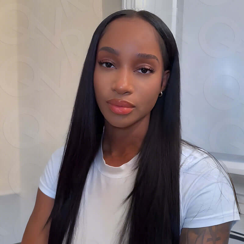 human hair straight clip ins on influencers